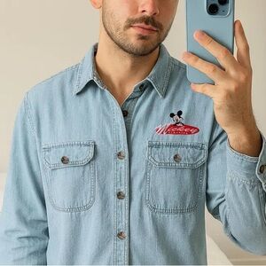 Light Blue Denim Shirt with Embroidered Logo